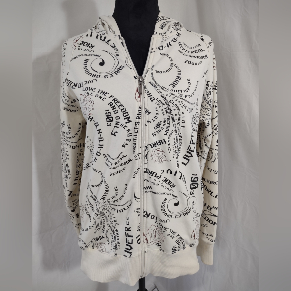 HARLEY DAVIDSON Women's White Hooded Zip Up Jacket Size Medium